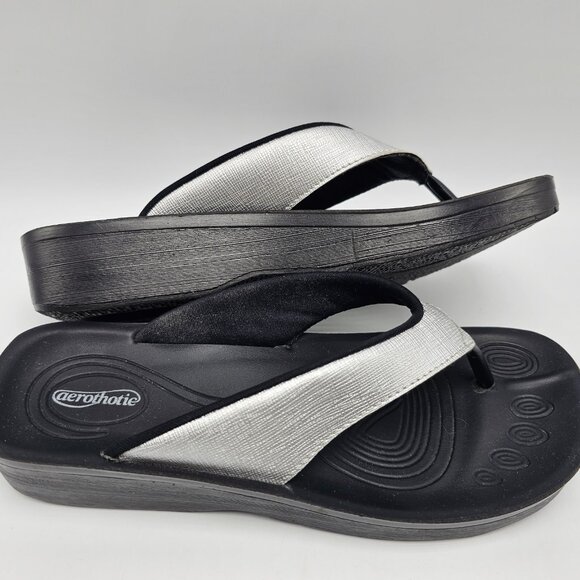 AEROTHOTIC Arch Support silver Flip Flops Sandals 36 Thongs Shoes Silver Slip On - Picture 4 of 11
